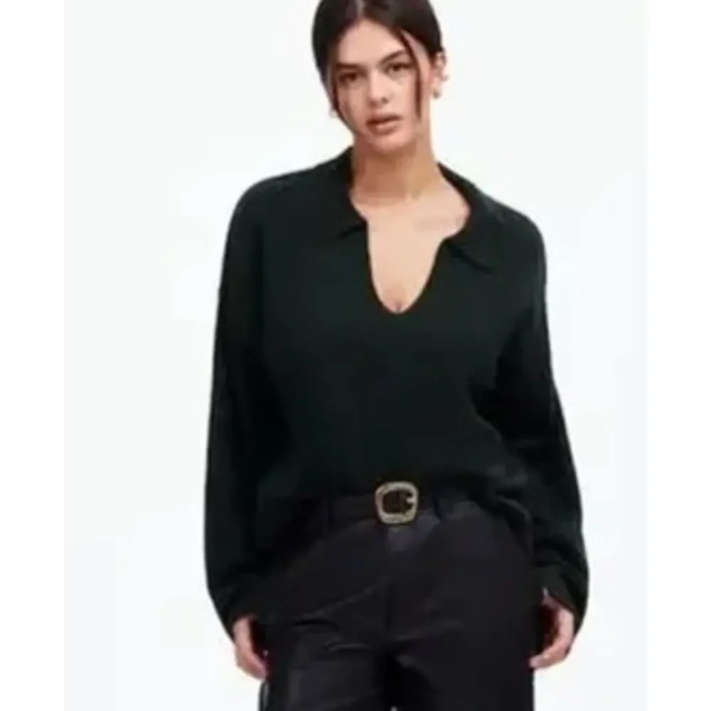 Madewell Polo Sweater Cashmere Wool Blend Dark Green NWT XXS